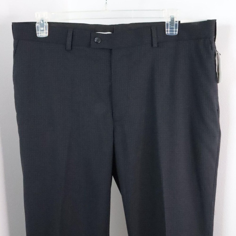New Perry Ellis Portfolio Men's 38x32 Travel Luxe Charcoal Plaid Dress Pants - Picture 2 of 8